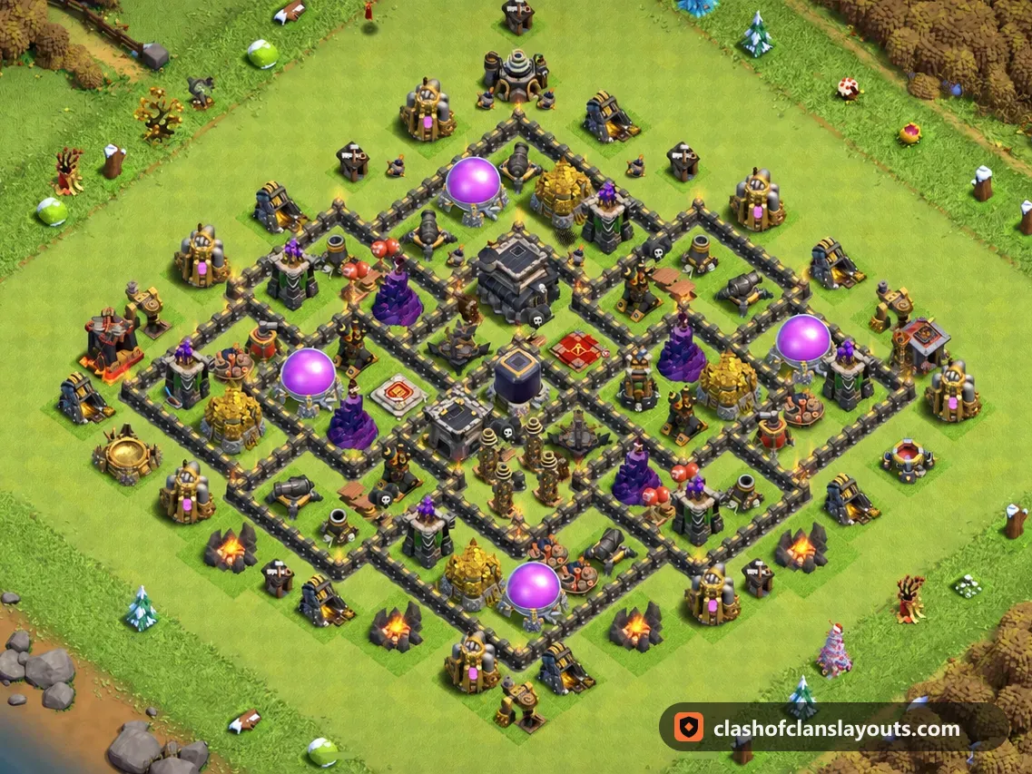 Hybridbase TH9 241: Clash of Clans Hybridbase für Rathaus 9, komplettes Bild der Base