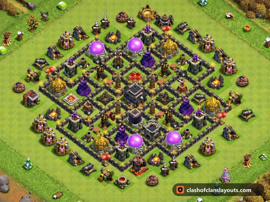 Base Hybrid TH9 242: layout base Hybrid Clash of Clans Town Hall 9, gambar base lengkap