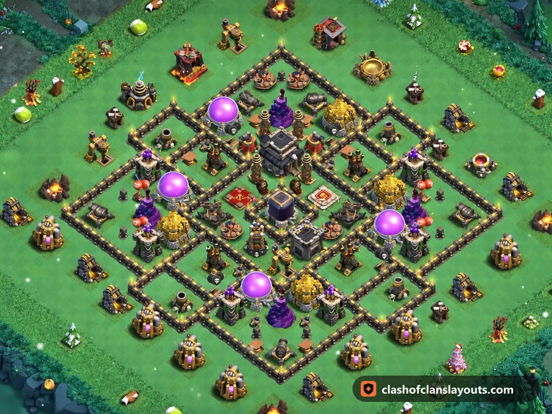 Hybridbase TH9 244: Clash of Clans Hybridbase für Rathaus 9, komplettes Bild der Base