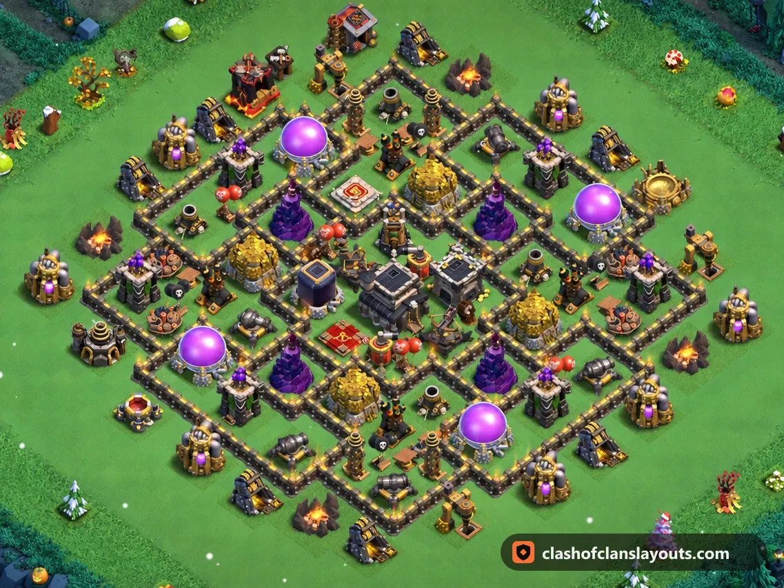 Hybridbase TH9 246: Clash of Clans Hybridbase für Rathaus 9, komplettes Bild der Base
