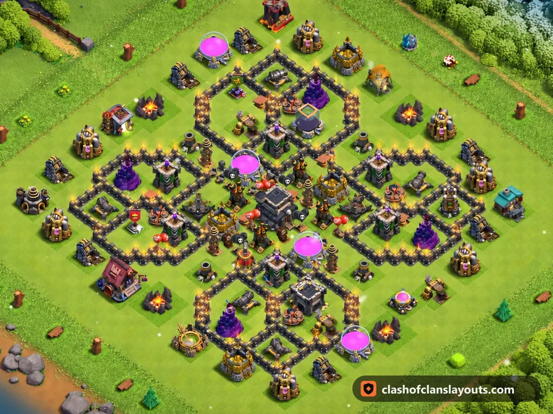 TH9 トロフィー用配置 254：Clash of Clans タウンホール9のトロフィー用配置、ベース全体の画像