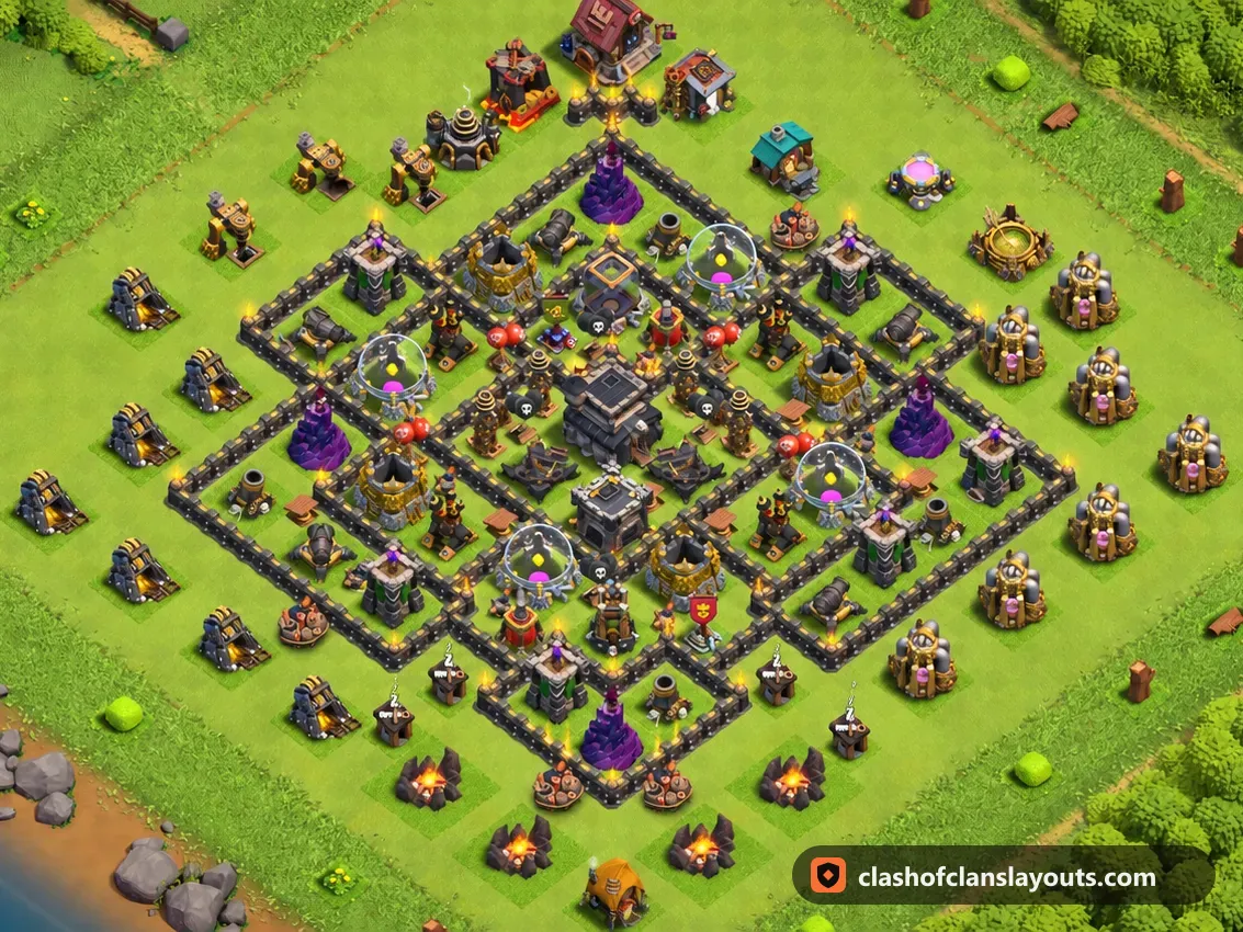TH9 트로피 배치 258: 클래시 오브 클랜 마을회관 9 트로피 배치, 전체 배치 이미지