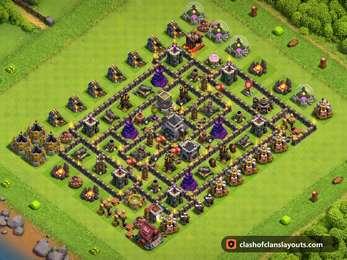TH9 トロフィー用配置 260：Clash of Clans タウンホール9のトロフィー用配置、ベース全体の画像