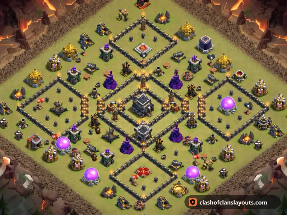 TH9 War Base Layout 109: Clash of Clans Town Hall 9 war base layout, full base picture