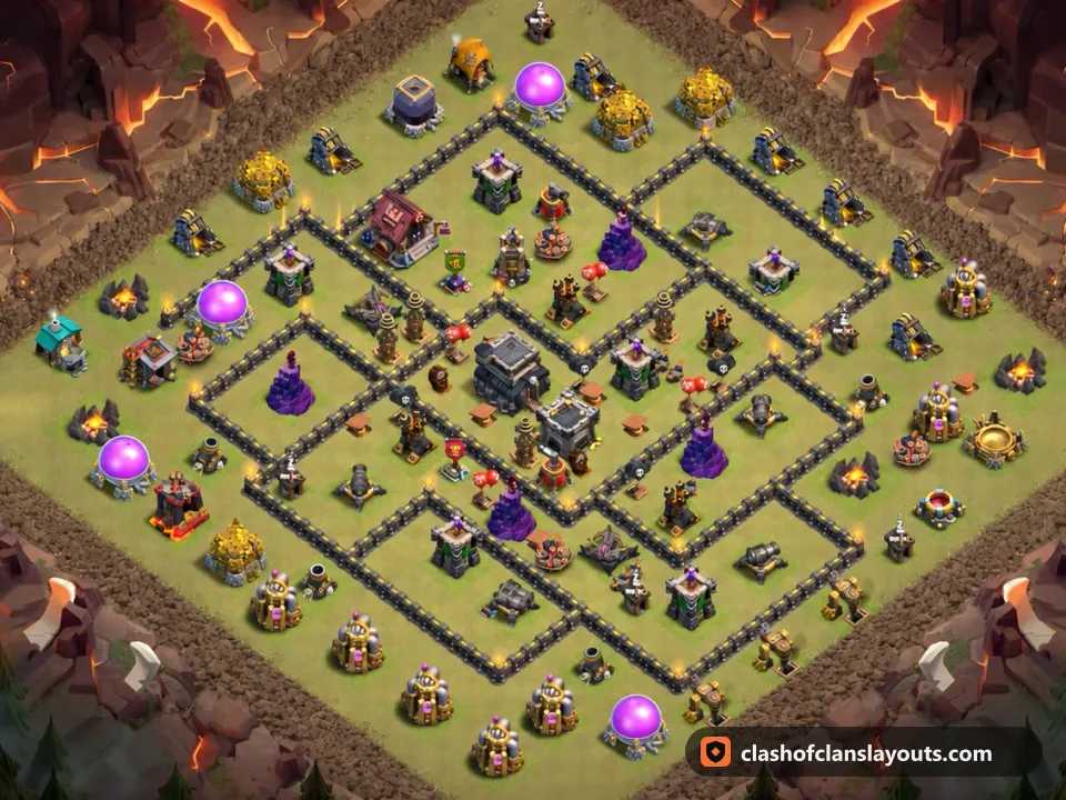 TH9 War Base Layout 112: Clash of Clans Town Hall 9 war base layout, full base picture