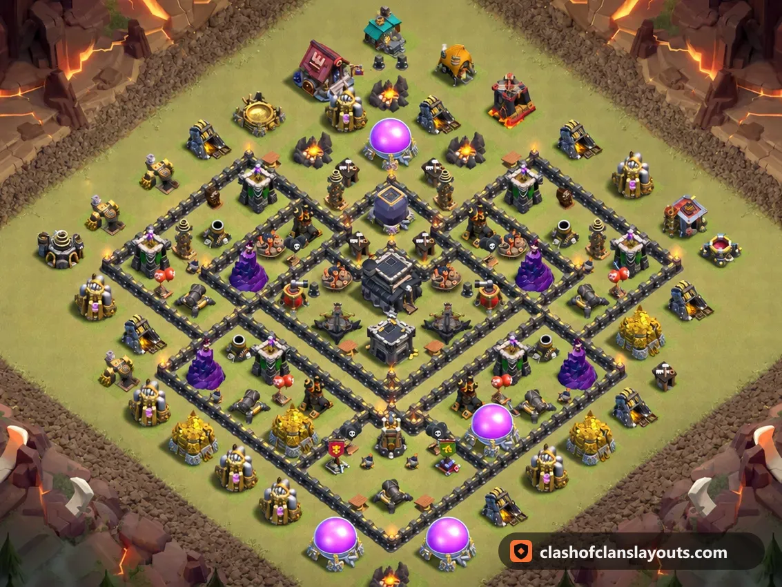 TH9 War Base Layout 113: Clash of Clans Town Hall 9 war base layout, full base picture