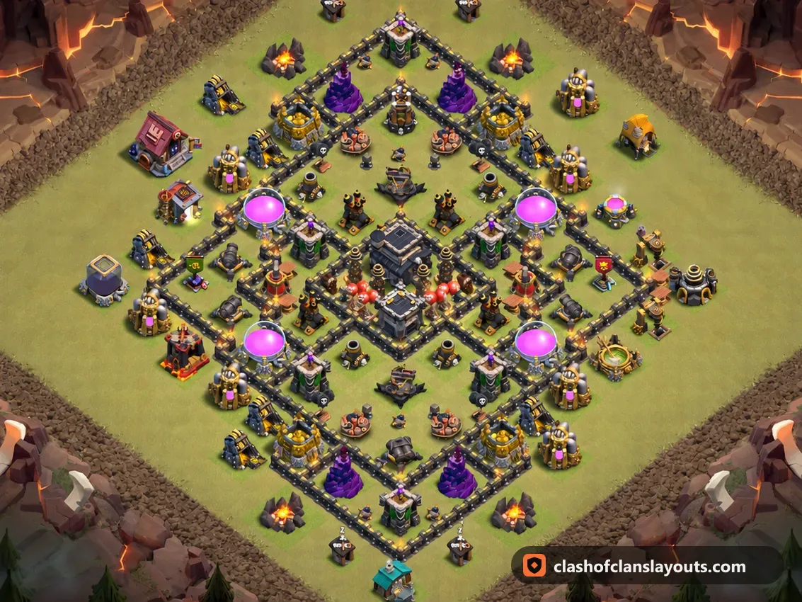 TH9 War Base Layout 114: Clash of Clans Town Hall 9 war base layout, full base picture