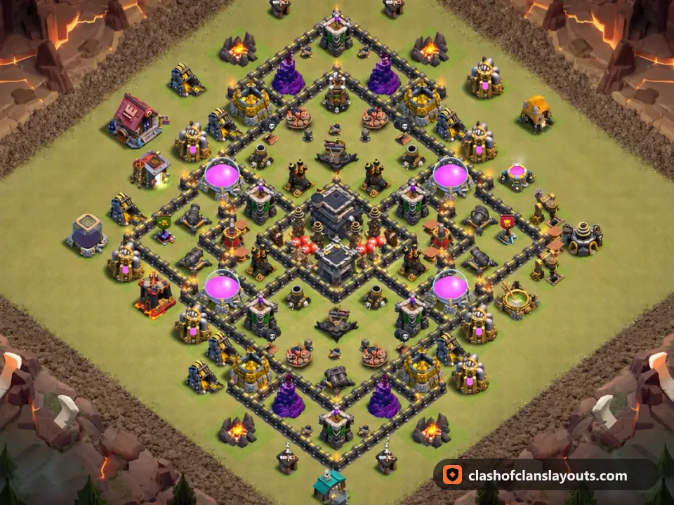 TH9 War Base Layout 114: Clash of Clans Town Hall 9 war base layout, full base picture