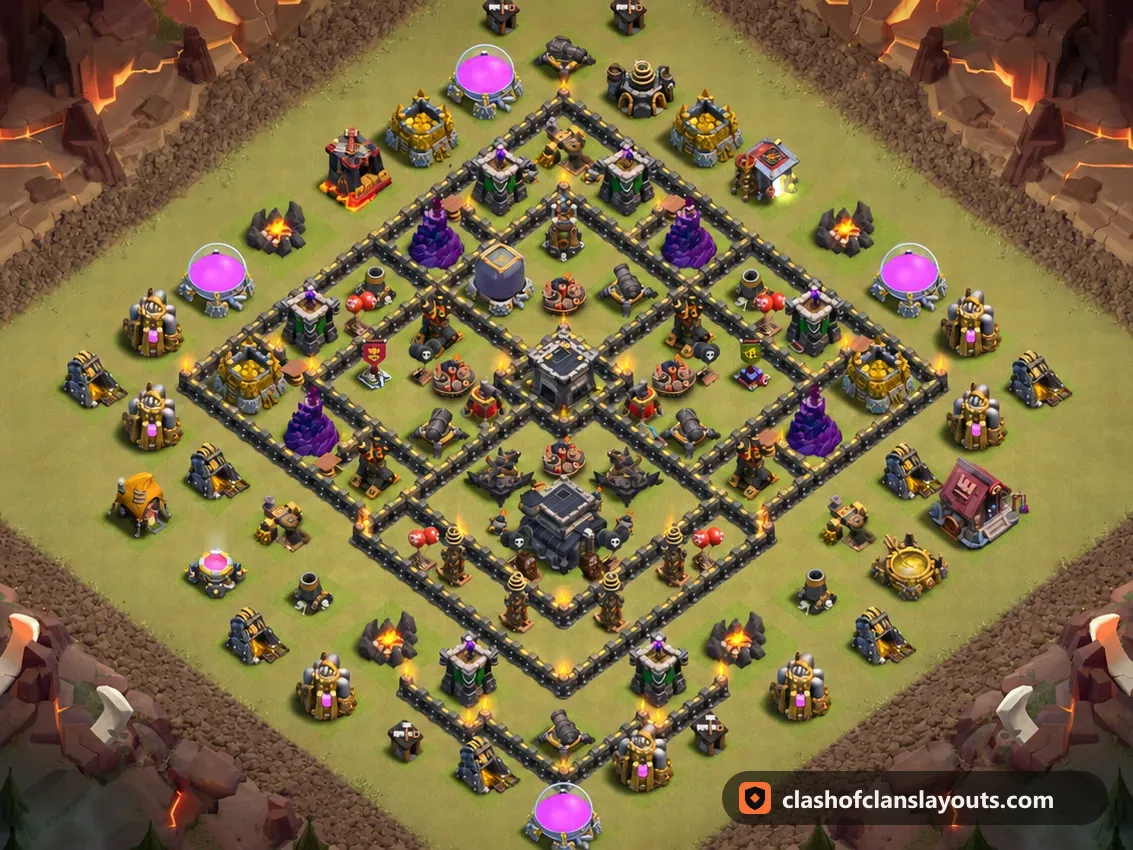 TH9 War Base Layout 116: Clash of Clans Town Hall 9 war base layout, full base picture