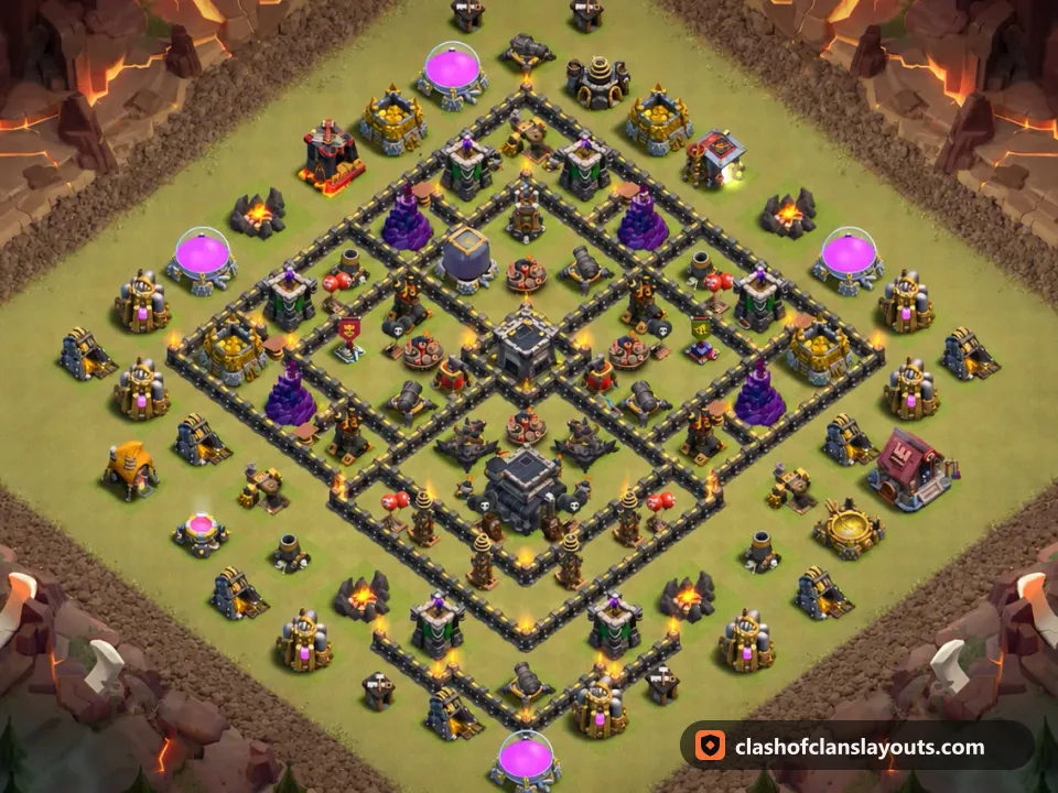 TH9 War Base Layout 116: Clash of Clans Town Hall 9 war base layout, full base picture
