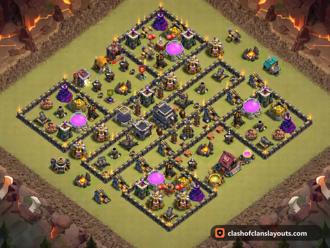 TH9 War Base Layout 119: Clash of Clans Town Hall 9 war base layout, full base picture