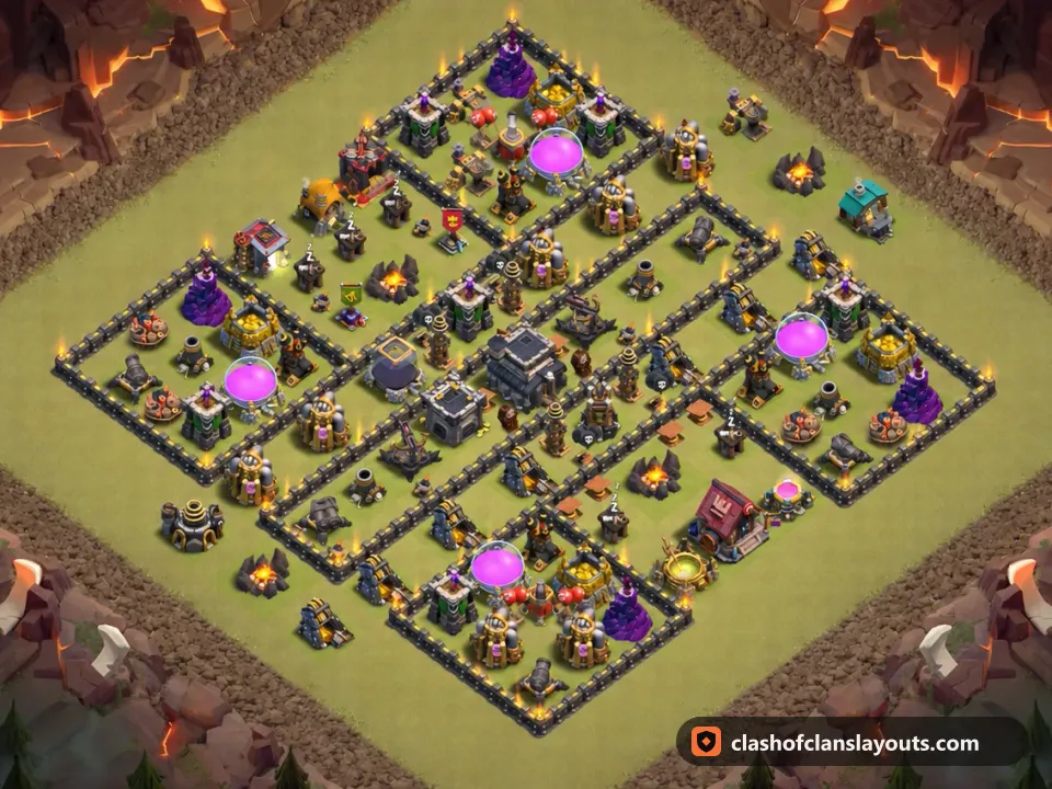 TH9 War Base Layout 119: Clash of Clans Town Hall 9 war base layout, full base picture
