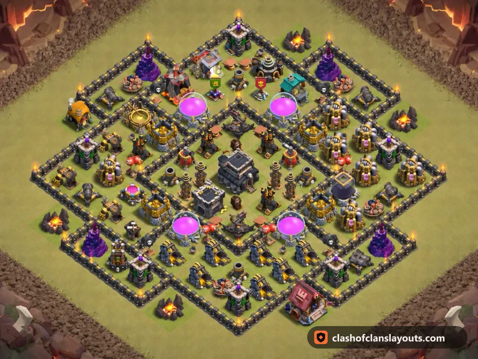TH9 War Base Layout 123: Clash of Clans Town Hall 9 war base layout, full base picture