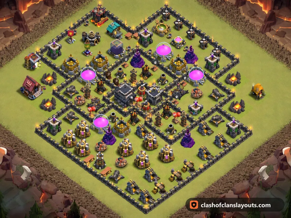 TH9 War Base Layout 125: Clash of Clans Town Hall 9 war base layout, full base picture