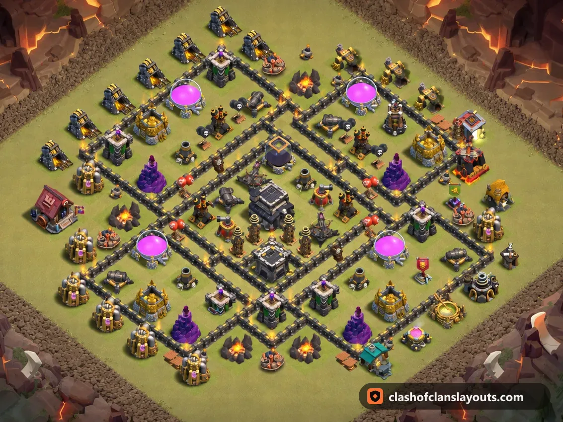 TH9 War Base Layout 126: Clash of Clans Town Hall 9 war base layout, full base picture