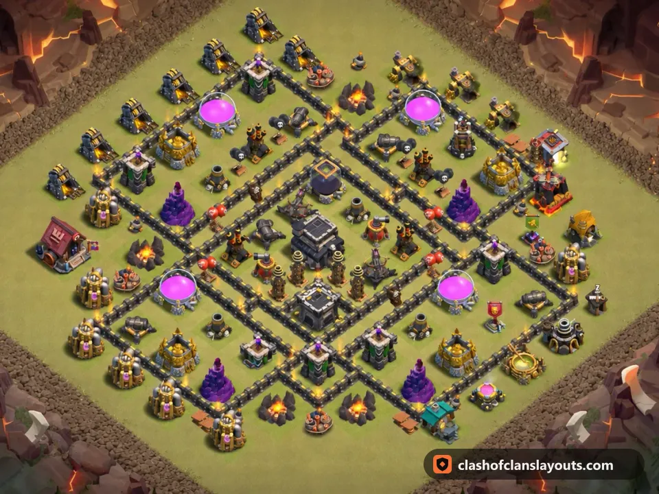 TH9 War Base Layout 126: Clash of Clans Town Hall 9 war base layout, full base picture