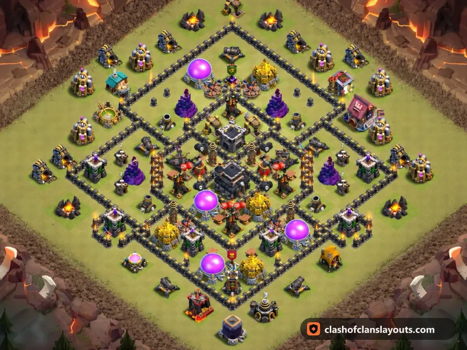 Base da Guerra TH9 130: layout base guerra per Municipio 9 di Clash of Clans, immagine completa della base